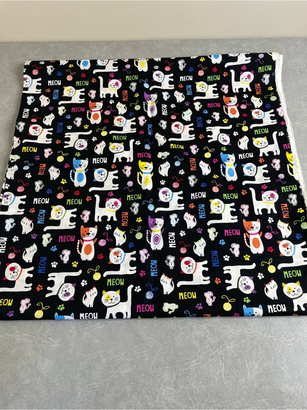 NEW “Meow Cats” Black Multicolor Cat Print Fabric- Brother Sister Design Studio